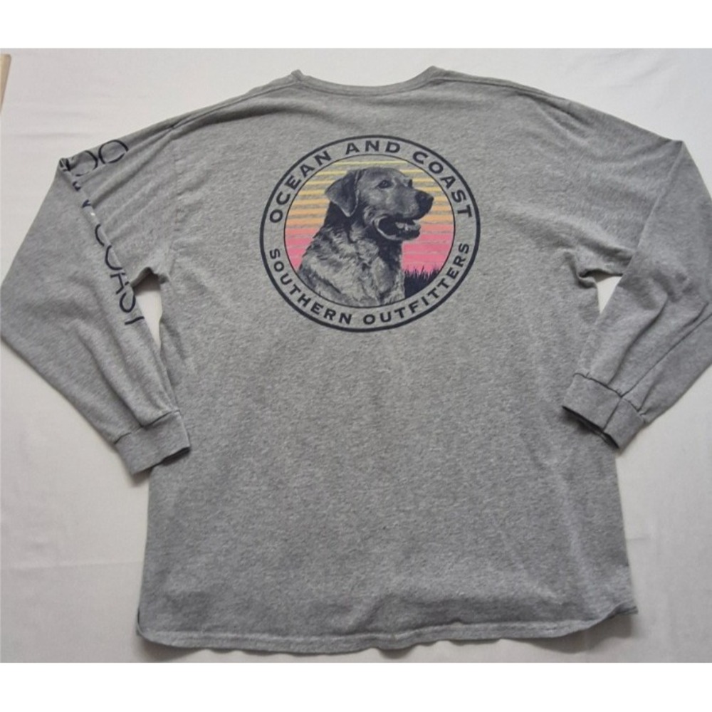 Ocean & Coast mens Grey long sleeve 2 sided graphic dog theme shirt XL crew neck